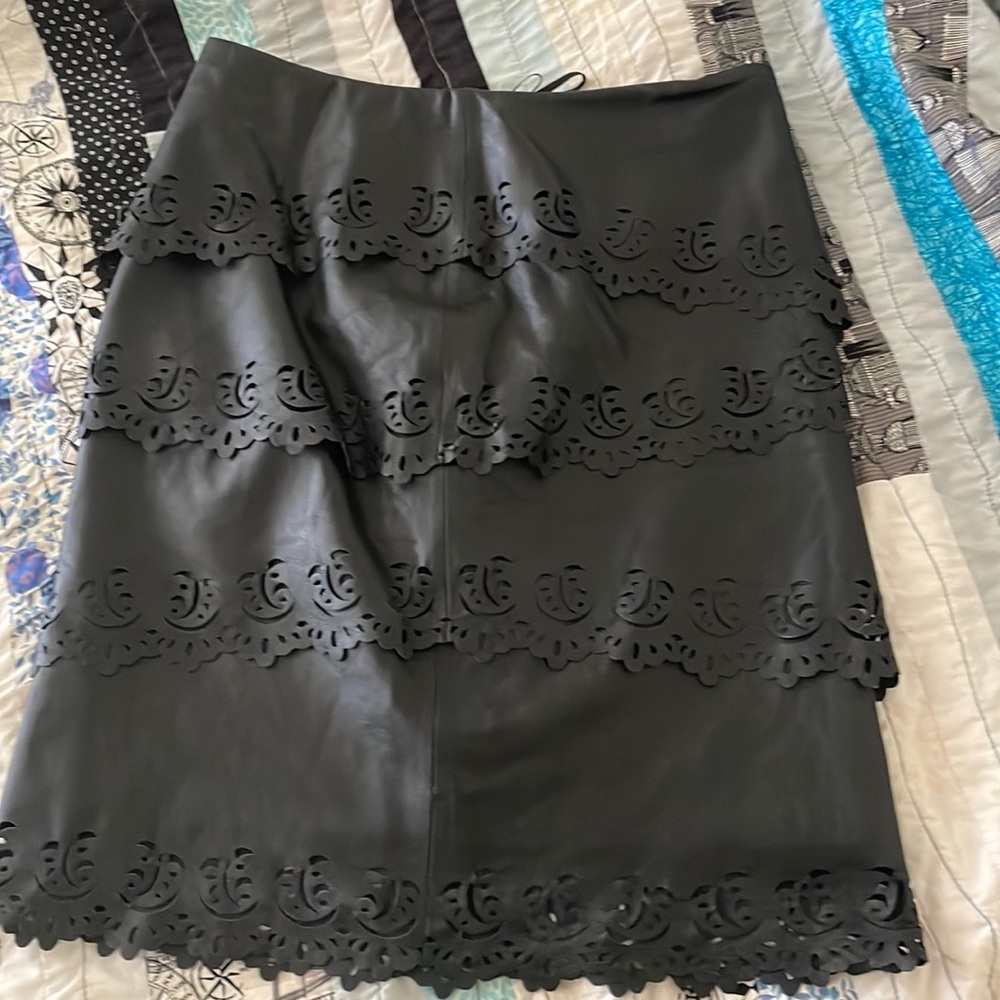 Black leather cut out skirt White House black market